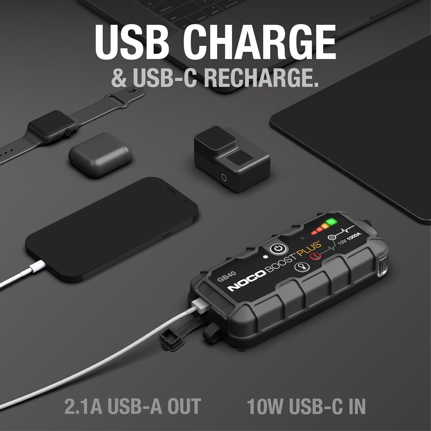 NOCO Boost GB40 12V 1000A UltraSafe Portable Lithium Jump Starter | Spark-Proof + Reverse Polarity Protection - Power Bank - 100-Lumen LED Flashlight - For 6.0L Gas and 3.0L Diesel Engines