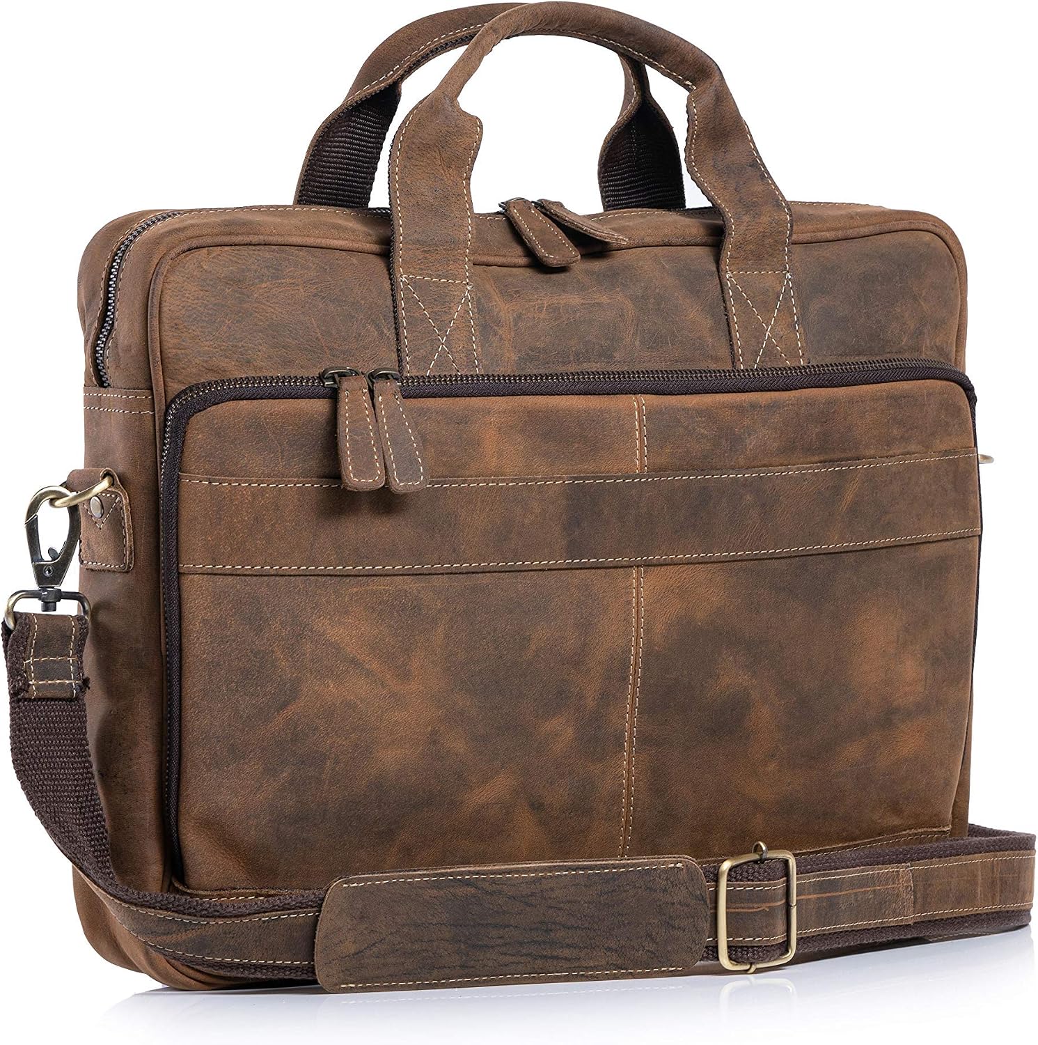 KomalC Leather briefcase 16 inch Laptop Messenger Bag for Men and Women Best Office Satchel Bag